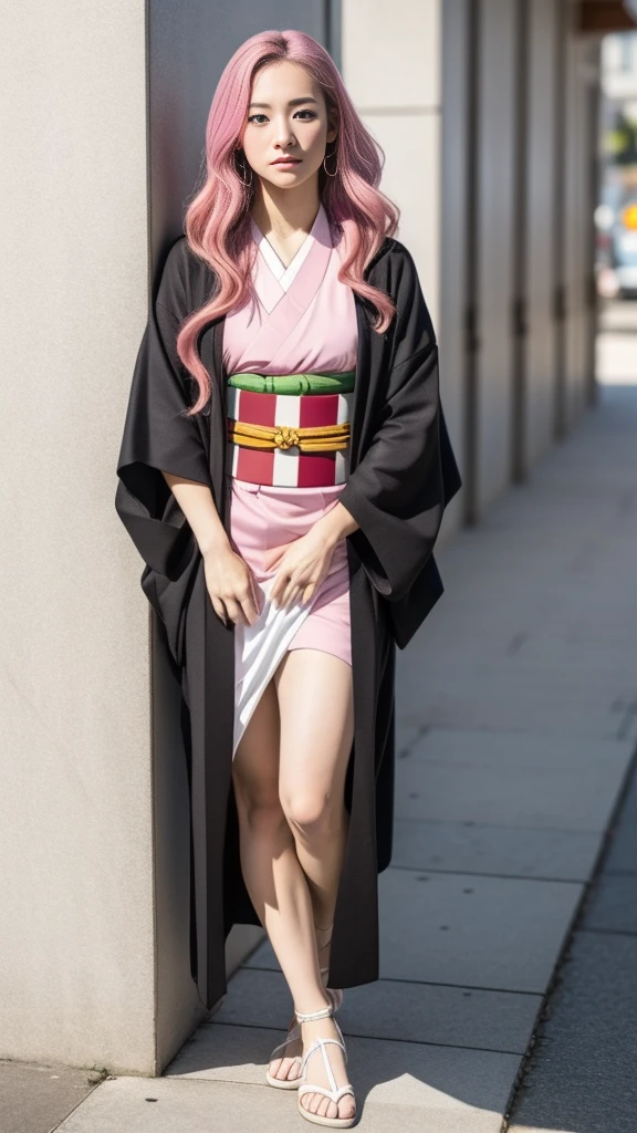 Cute Japanese female, (), (very cute face), white moist skin, looking at camera, melancholy expression,
BREAK,
Idol,
BREAK,
(wearing cute kimono: 1.3), (highly revealing kimono), very large earrings, short length,
BREAK,
(fighting pose: 1.3),
BREAK,
(long hair), (pink hair: 1.2), (wavy hair), (gradient hair: 1.3), (red hair at the ends),
BREAK,
(realistic: 1.3), masterpiece, perfect lighting, (ultra-high resolution), (8K), (highly detailed: 1.4), (from the front), (full body: 1.4), (symmetrical: 1.2),
BREAK,
(Shibuya city in Japan: 1.2),
BREAK,
(Demon Slayer: 1.4),