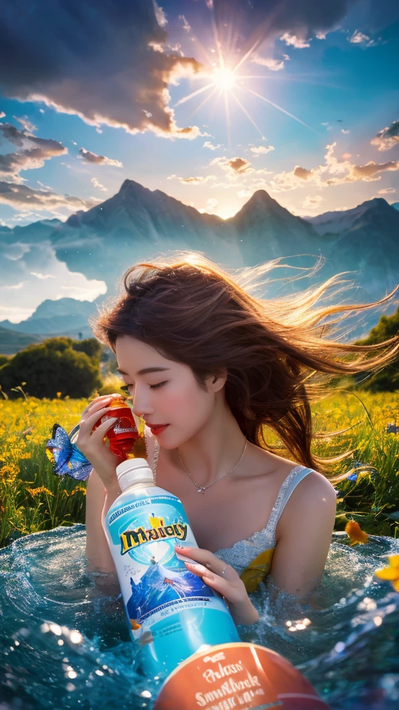 masterpiece、Highest quality、(A long swirling, fluttering wild hair fairy and georgeous starry sky scene trapped in a bottle)、World Masterpiece Theatre、High resolution equirectangular projection、Highest quality、Awareness-raising、material、canvas、oil、realism、Realistic