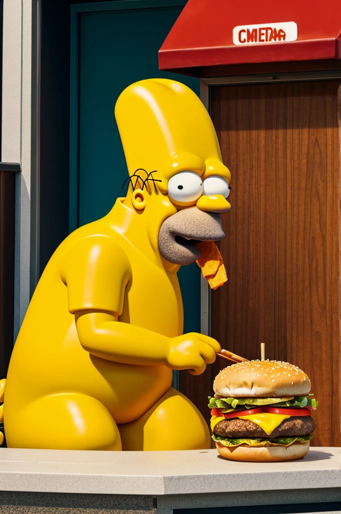 Homer Simpson eating a hamburger 