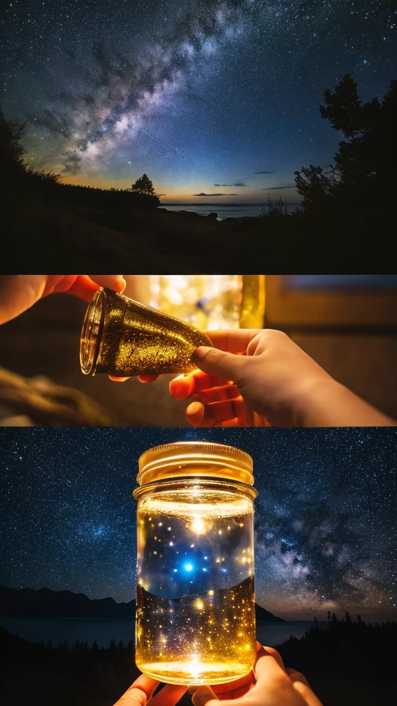 masterpiece、Highest quality、(A very delicate and beautiful starry sky scene trapped in a bottle)、World Masterpiece Theatre、High resolution equirectangular projection、Highest quality、Awareness-raising、material、canvas、oil、realism、Realistic