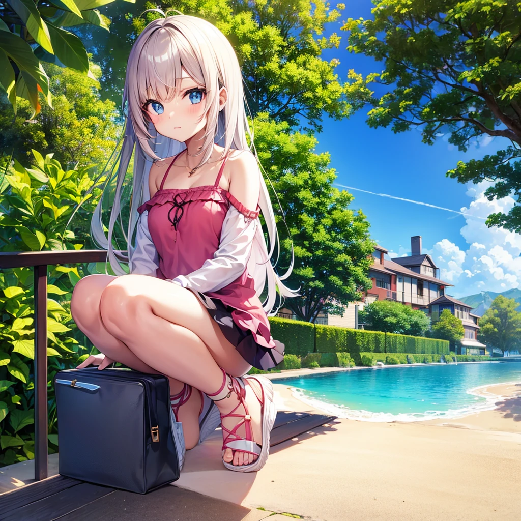 Beautiful anime girl, young, summer vacation lookbook