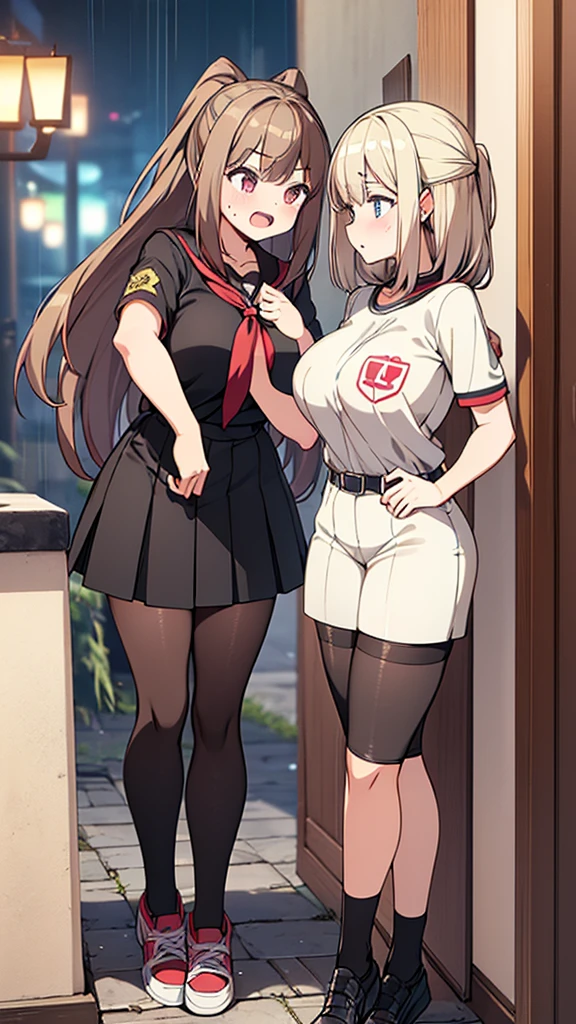 best quality, 4k, high resolution , anime girl , young girl, 24 years old, bangs, long hair, cute face, perfect shot, perfect anatomy, detailed face, detailed eyes, amusement park background , roller coaster, trees, tall girl , 2 girls, futanari, big penis, horse penis, cockring,realistic, 4k , masterpiece, best quality , ilustration, digital art, full body, , hutao, genshin impact, a black hair girl sucking the breast of hu tao