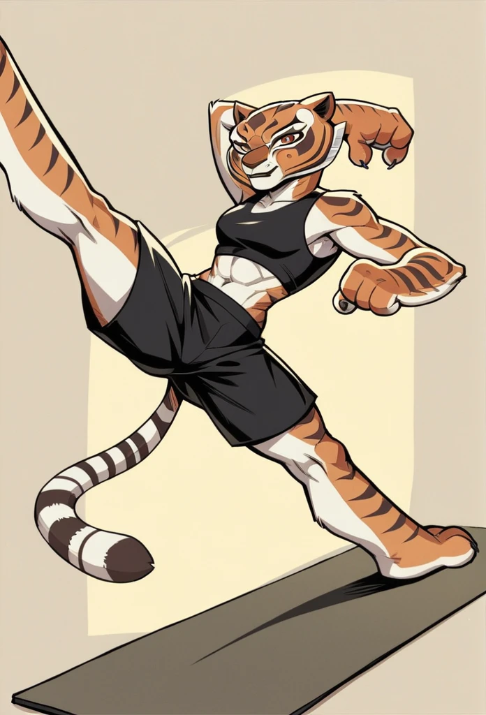 Kung Fu Panda, Master Tigress, Pose, Yoga, wearing black shorts,