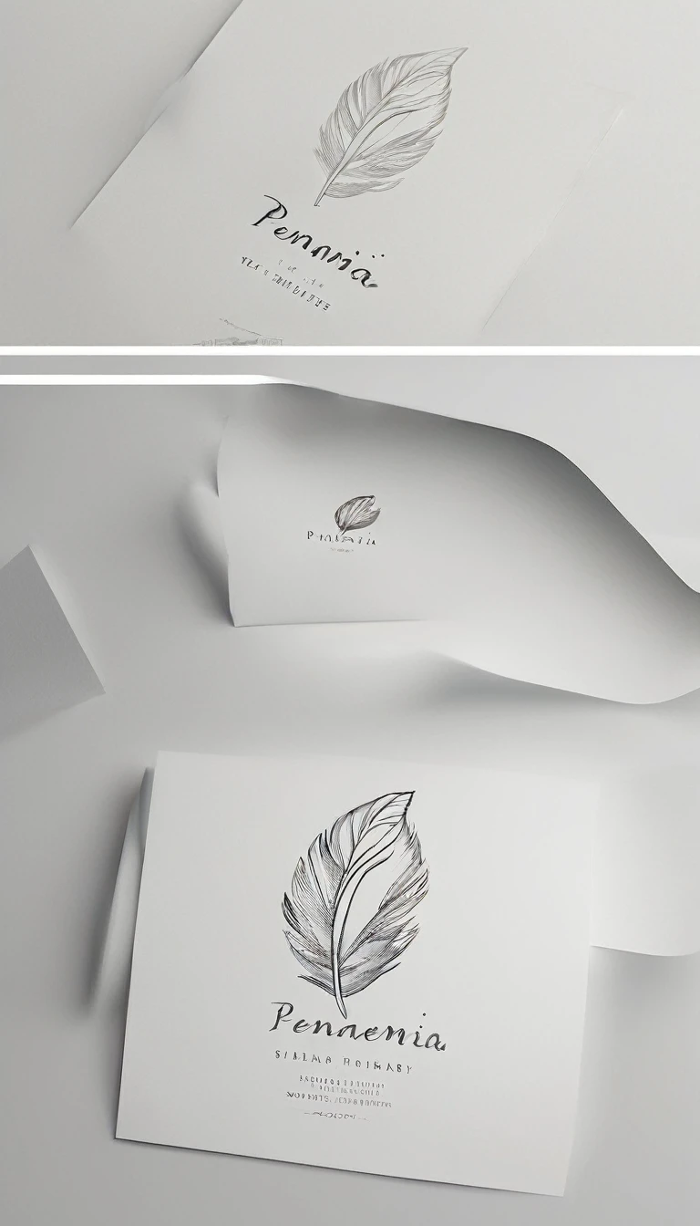 A minimal, modern, simple, cinematic logo design for the brand “Penamemoria". Create a modern, minimalistic, high-quality, logo of a feather that convey a sense of memories and dreams
