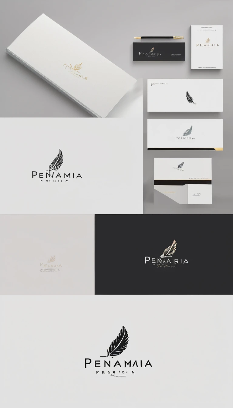 A minimal, modern, simple, cinematic logo design for the brand “Penamemoria". Create a modern, minimalistic, high-quality, logo of a feather that convey a sense of memories and dreams