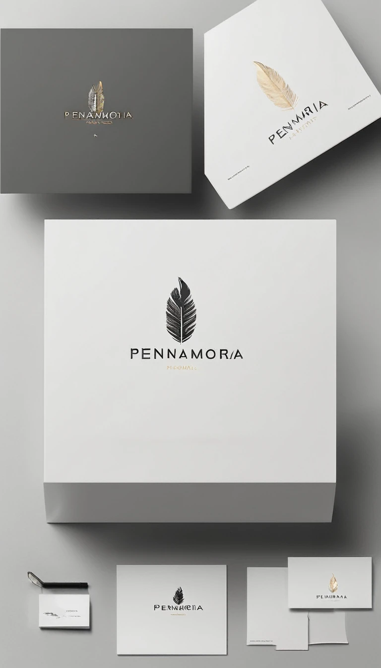 A minimal, modern, simple, cinematic logo design for the brand “Penamemoria". Create a modern, minimalistic, high-quality, logo of a feather that convey a sense of memories and dreams