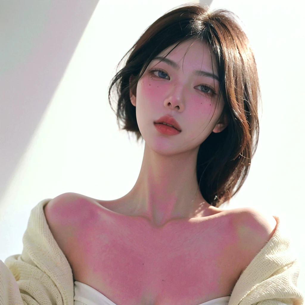 Beautiful woman with a perfect figure:1.4，Ultra high resolution，white background，（realistic：1.4），Layered hairstyle，white skin，bikini:1.5，whole body，Face and very sensitive skin，Double eyelids，white skinใส，short hair，white hair,naked