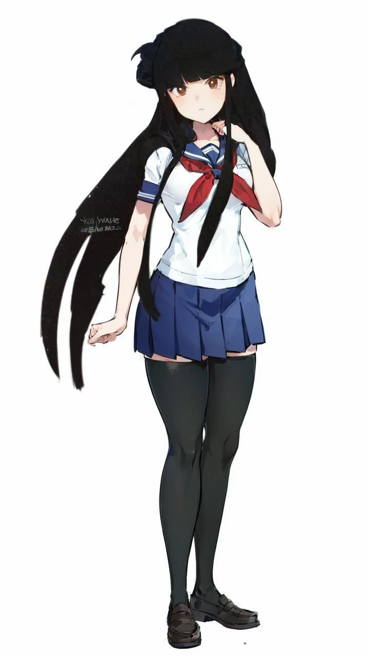 yandere girl, long black hair, brown eyes and that it is the same as the one in the image