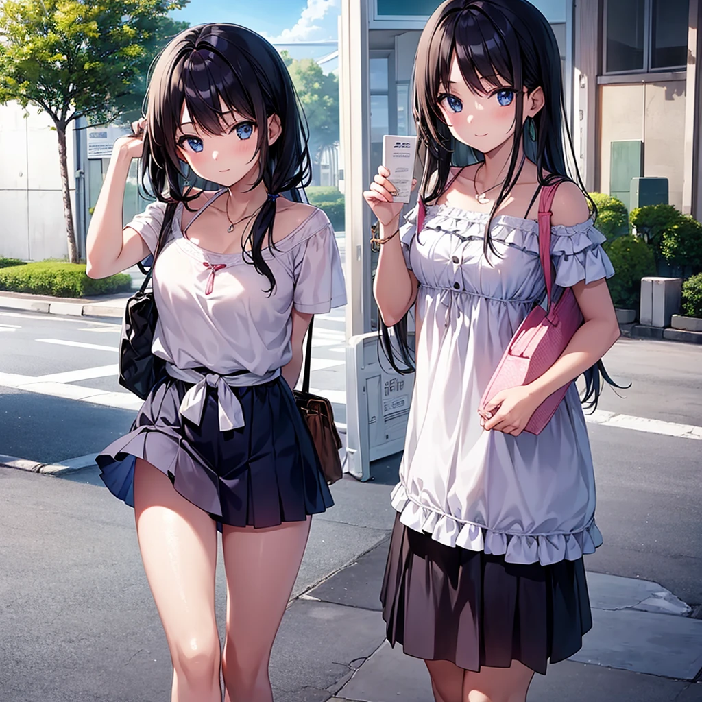Beautiful anime girl, young, summer vacation lookbook