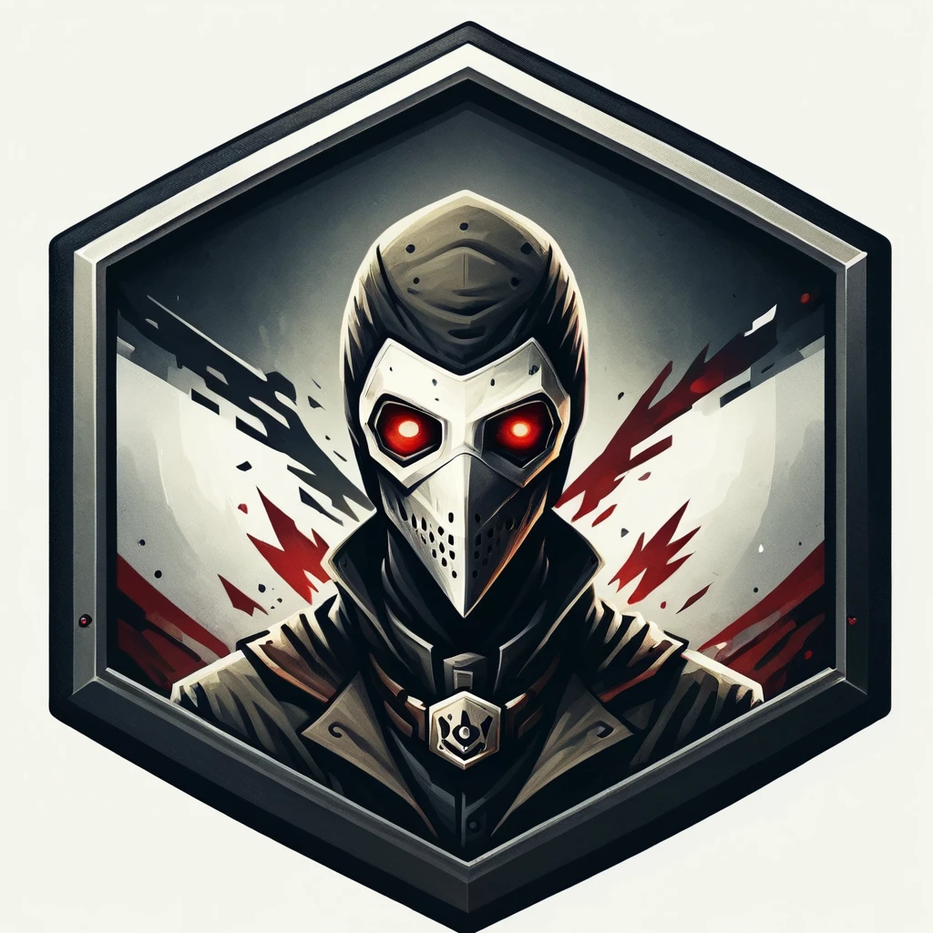 Badgetype,solo badge,counter strike2 type badge,solo,looking at viewer,red eyes,1boy,male focus,no humans,mask,glowing,white background,portrait,straight-on,plague doctor