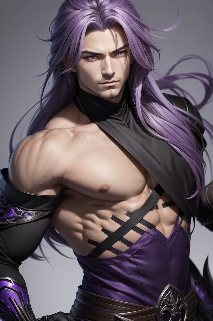 ((bestquality)), ((masterpiece)), (detailed), perfect face
Make a male character in the art style of the anime "Demon Slayer." Muscular, hair with purple highlights, gray eyes, and he is a Hashira.