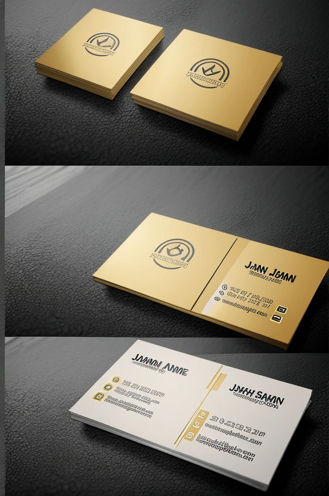Create a business card mockup for a lawyer with a gold logo and a gray or black background
