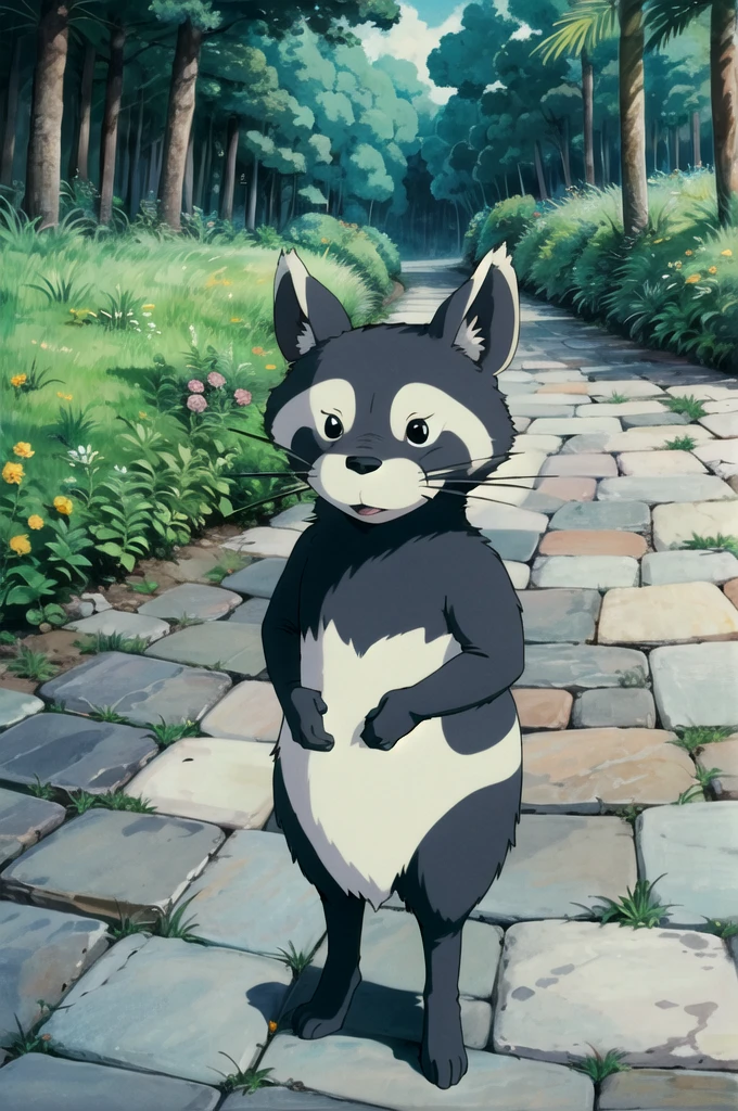 (((ghibli style))),animal,Only one little raccoon