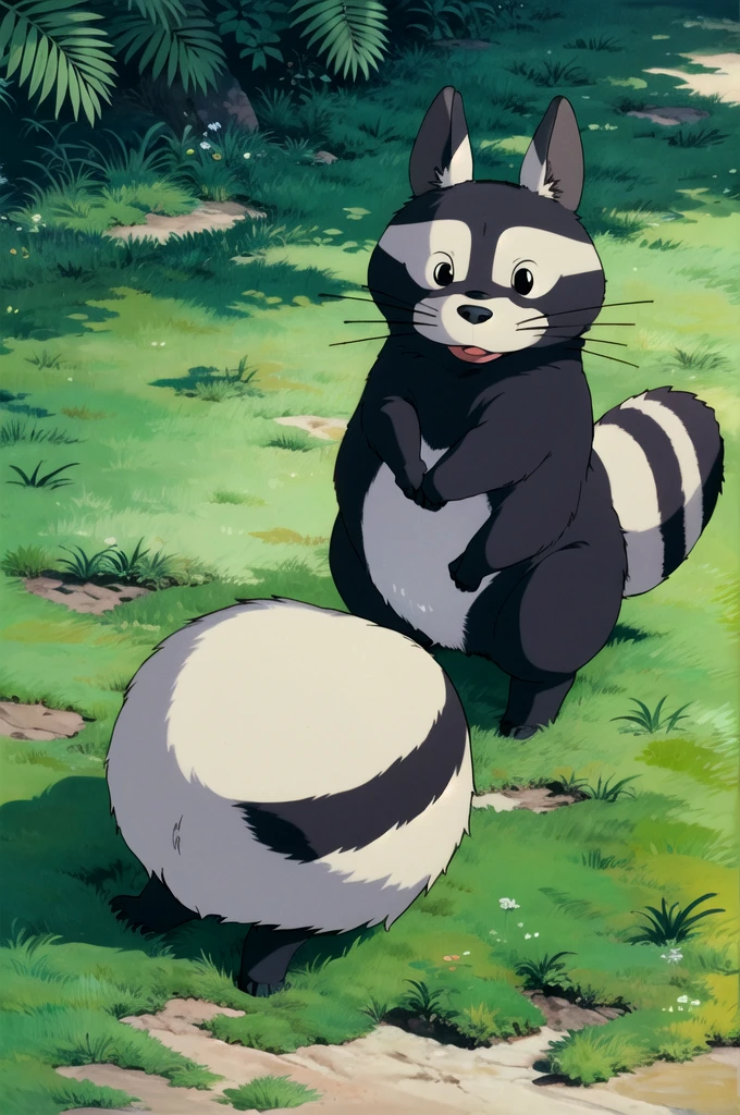 (((ghibli style))),animal,Only one little raccoon
