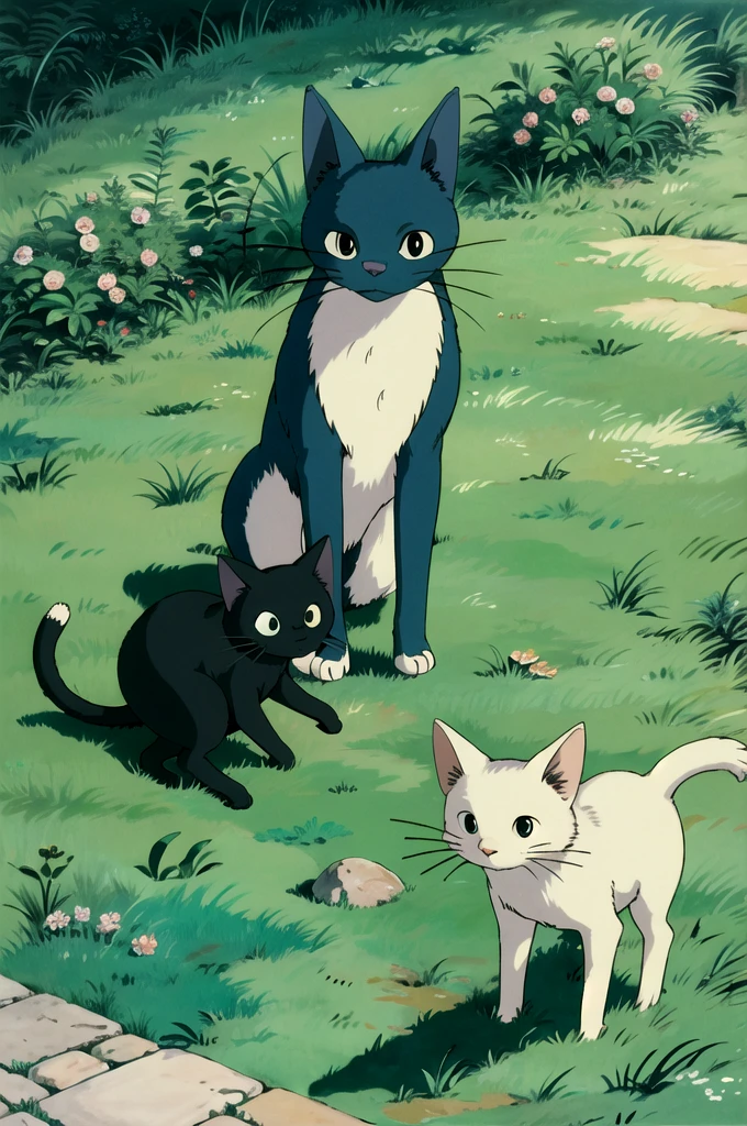 (((ghibli style))),animal，A cat sitting on the grass