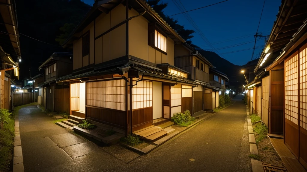 A nighttime scene in the Japanese countryside where you can almost hear the insects chirping