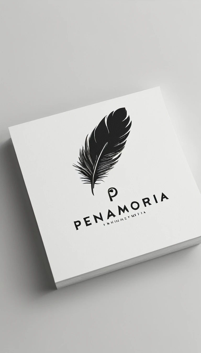 A minimal, modern, simple, cinematic logo design for the brand “Penamemoria". Create a modern, minimalistic, high-quality, logo of a boy-feather
