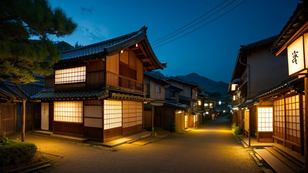 A nighttime scene in the Japanese countryside where you can almost hear the insects chirping