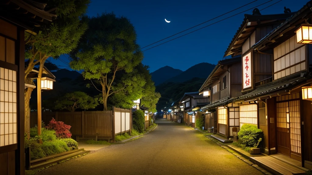 A nighttime scene in the Japanese countryside where you can almost hear the insects chirping