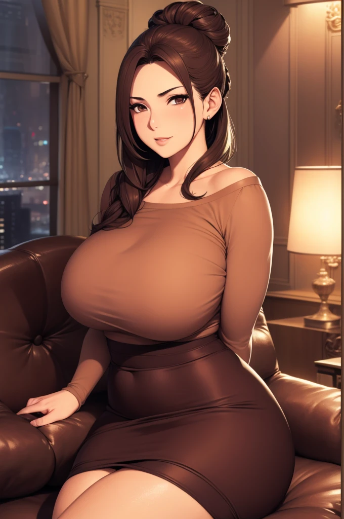 Light background、Japanese woman wearing a white turtleneck sleeveless sweater、 (((Hold your chest with your elbowasterpiece))), ((highest quality)), ((intricate details)), (((black long hair)), absurd solution, law of near and far, very detailed, realistic, 1 girl, ((big breasts)), perfect hands, finger details, beautiful and fine eyes, short hair, brown eyes,(turtleneck:1.2), Tight Skirt, detailed background, choker, perfect eyes, enchanting eyes,, from the front、laughter、Mole around the mouth、whiteknit dress