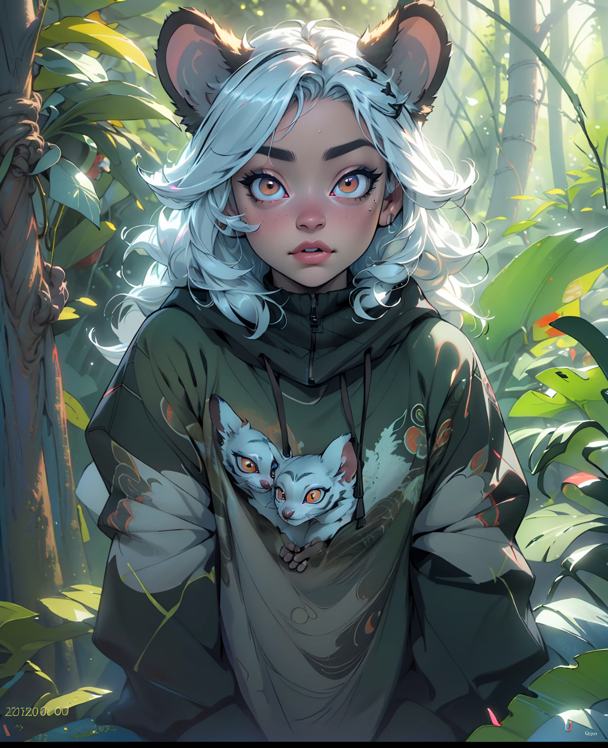 Dwarf lemur, cute small creature, tropical forest, detailed fur texture, big eyes, long tail, cute facial expression, photorealistic, (best quality,4k,8k,highres,masterpiece:1.2),ultra-detailed,(realistic,photorealistic,photo-realistic:1.37),highly detailed, vibrant colors, natural lighting, detailed environment, lush foliage, depth of field