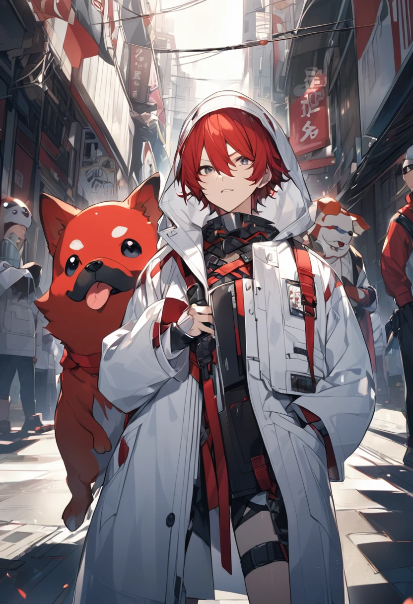 justice、White coat、red person、dog、Man
