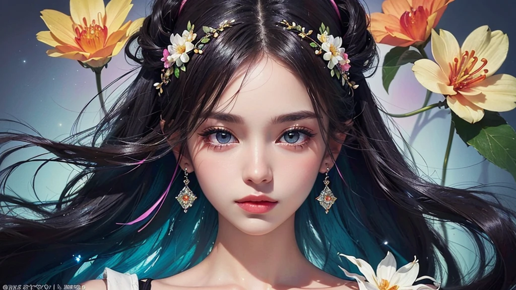 One girl, alone, flower畑, flower, (Official Art, unity 8k wallpaper, Super detailed, beautifully、aesthetic, masterpiece ,Highest quality:1.3), (Dynamic Angle:1.2), (Floating colorful sparkles:1) , elegant, Vibrant colors, Highly detailed face, Detailed eyes, Glowing Skin, Glossy Lips ,