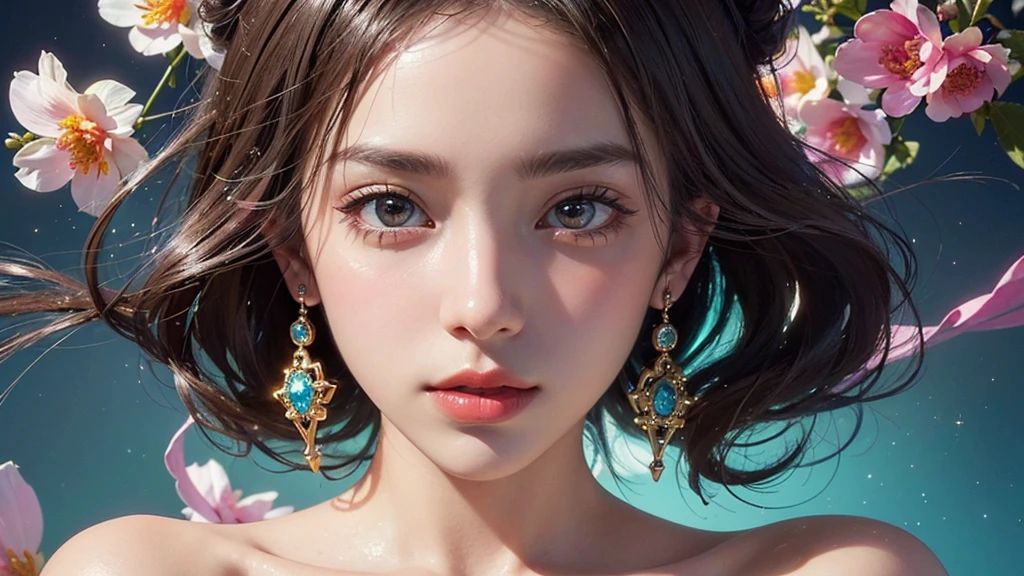 One girl, alone, flower畑, flower, (Official Art, unity 8k wallpaper, Super detailed, beautifully、aesthetic, masterpiece ,Highest quality:1.3), (Dynamic Angle:1.2), (Floating colorful sparkles:1) , elegant, Vibrant colors, Highly detailed face, Detailed eyes, Glowing Skin, Glossy Lips ,