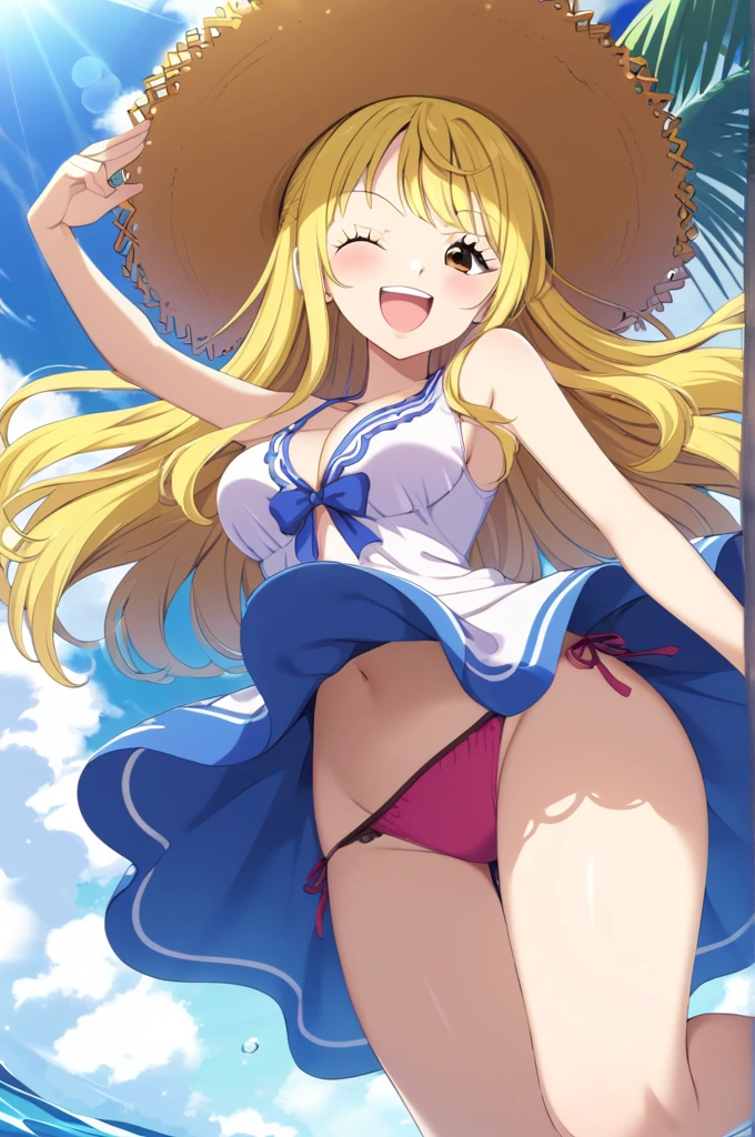 Summer sky、sunflower、Straw hat、Big smile、One Piece Appears、Open your mouth wide、Wink、Bright, Energetic and Active,