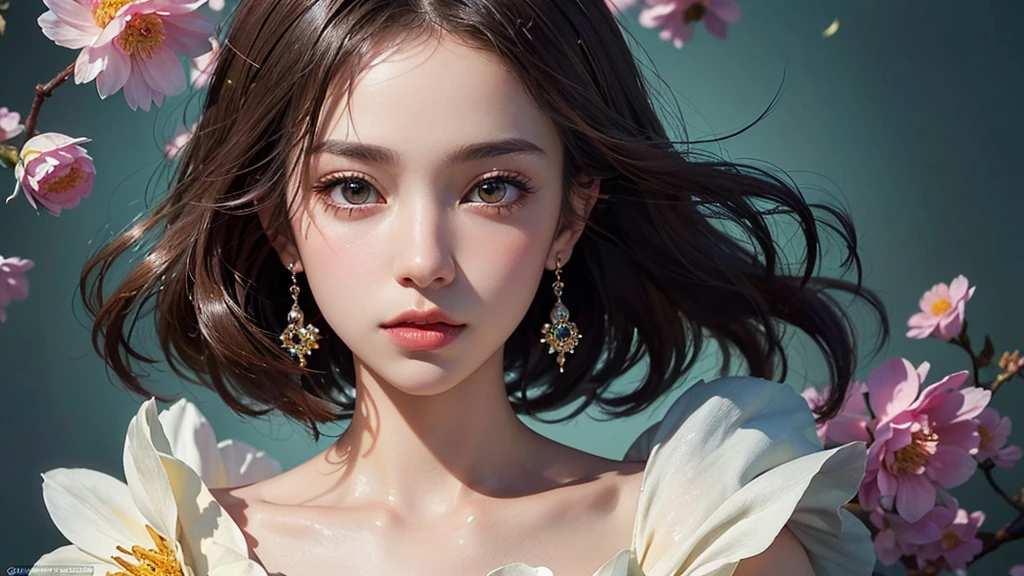 One girl, alone, flower畑, flower, (Official Art, unity 8k wallpaper, Super detailed, beautifully、aesthetic, masterpiece ,Highest quality:1.3), (Dynamic Angle:1.2), (Floating colorful sparkles:1) , elegant, Vibrant colors, Highly detailed face, Detailed eyes, Glowing Skin, Glossy Lips ,