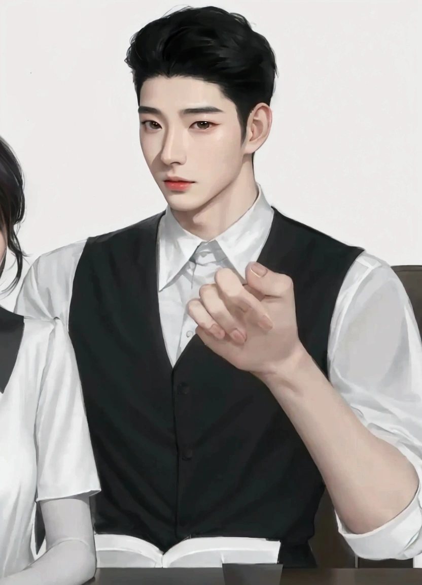 There was a man and a woman sitting at a table with laptops., Inspiration from Zhang Han, Inspired by Bian Shoumin, High quality fan art, Made with Anime Painter Studio., Drawing in Anime Painter Studio, Hess Jinyao, Inspired by Sim Sa Jung, Inspiration from Junggeun Lee, semi-realistic anime, Inspiration from Kim Deuksin