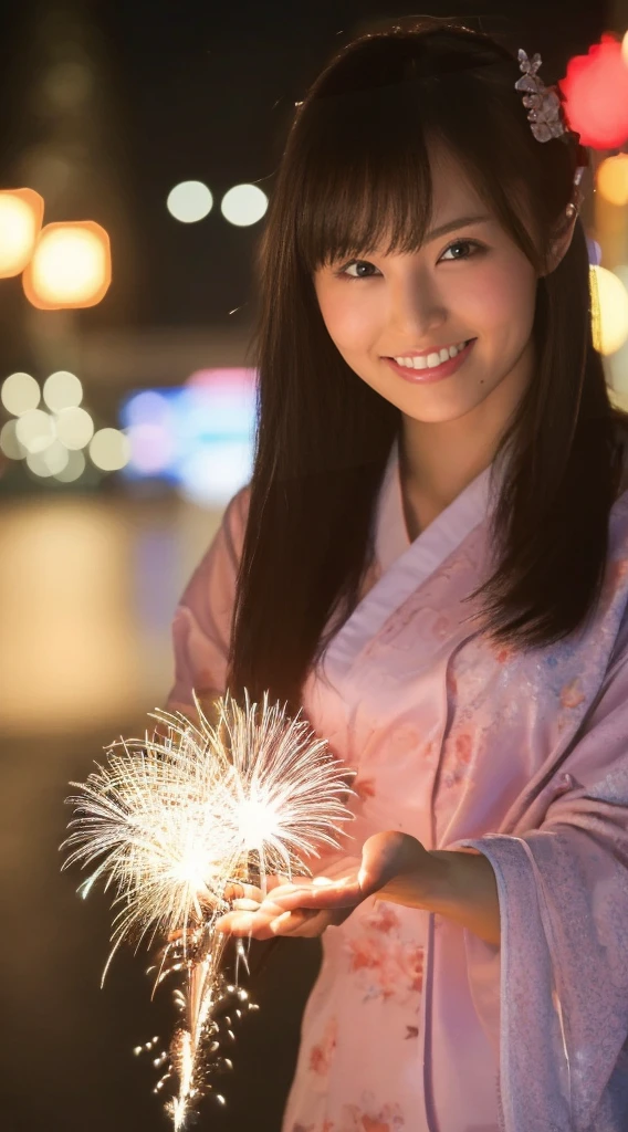 ((masterpiece(:1.4),Highest quality,Ultra-high resolution,Highest quality,8k,Extremely detailed,In detail))。night,Fireworks display,Summer festival,Opening a store,Two Girls,Female college student,Twin sisters,cute,Clear,(Fireworks displayのnightに河川敷で花火を背景にしたスナップ写真),Hyper Quality