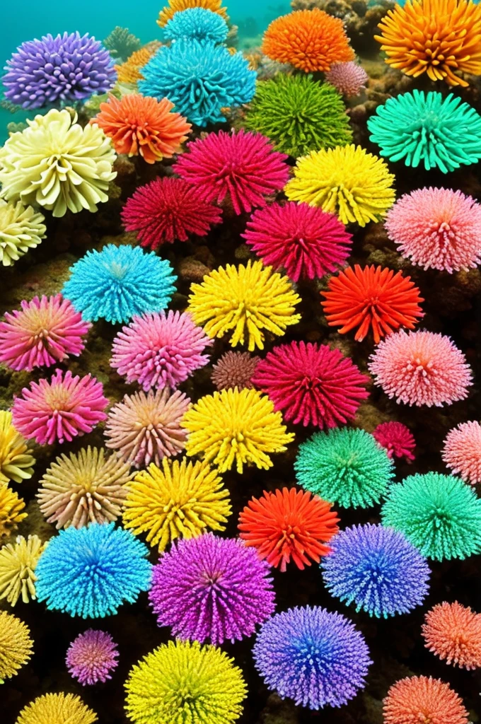 there are many different colored flowers that are growing on the coral, a microscopic photo by Anna Haifisch, pexels, psychedelic art, colorful coral, vibrant corals, beautiful colorful corals, harmony of neon glowing coral, coral underwater colorful, radiating atomic neon corals, corals, rainbow corals, beautiful colorful, underwater soft colours, coral