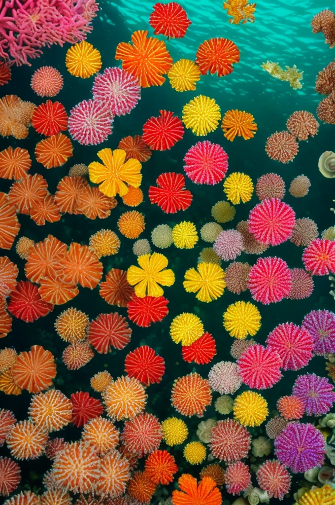 there are many different colored flowers that are growing on the coral, a microscopic photo by Anna Haifisch, pexels, psychedelic art, colorful coral, vibrant corals, beautiful colorful corals, harmony of neon glowing coral, coral underwater colorful, radiating atomic neon corals, corals, rainbow corals, beautiful colorful, underwater soft colours, coral