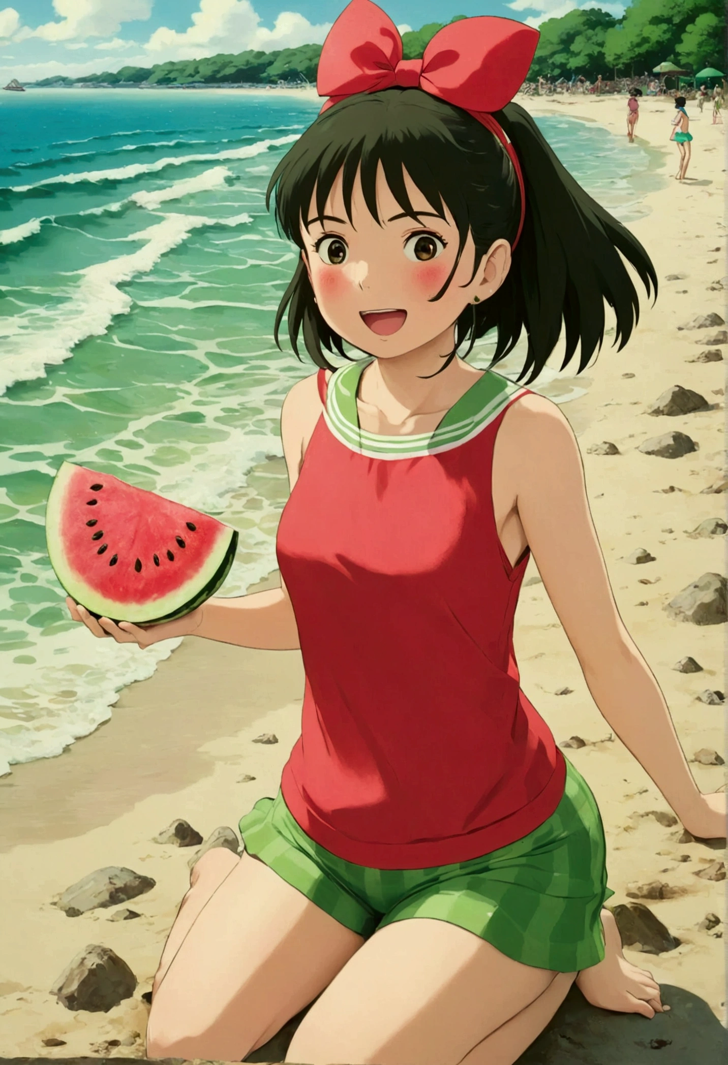 Ghibli　Summer Beach　Watermelon smash　girl