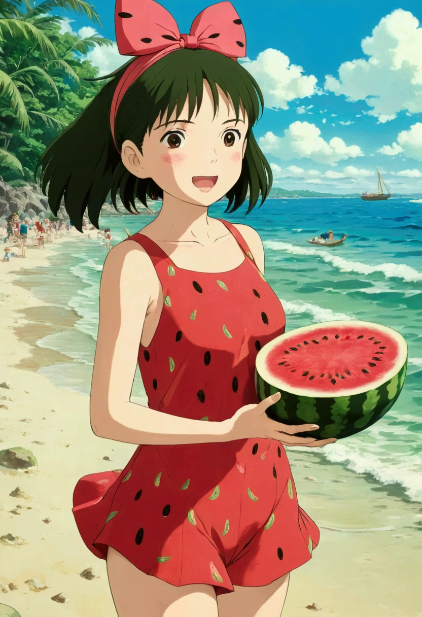 Ghibli　Summer Beach　Watermelon smash　girl