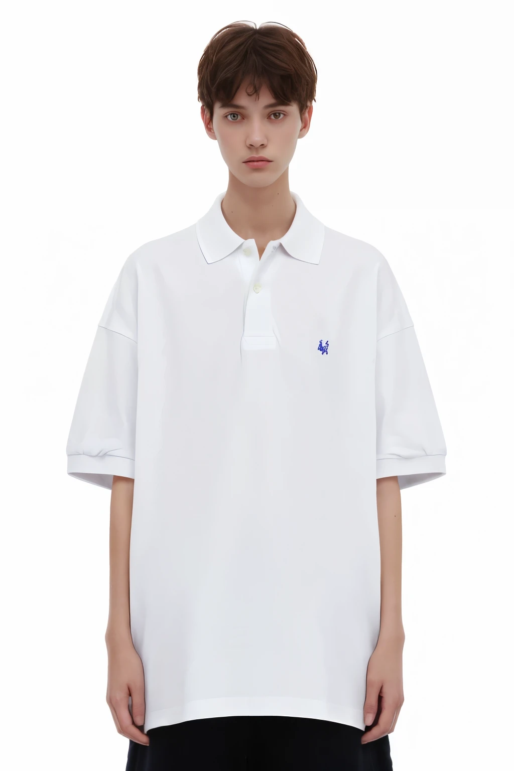 an oversized white polo shirt that has a white background but is just the polo shirt and no human being is wearing it