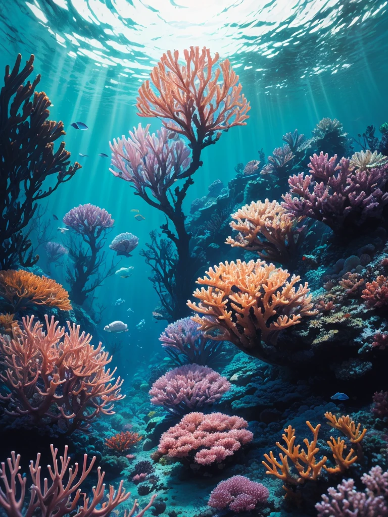 there are many different colored flowers that are growing on the coral, a microscopic photo by Anna Haifisch, pexels, psychedelic art, colorful coral, vibrant corals, beautiful colorful corals, harmony of neon glowing coral, coral underwater colorful, radiating atomic neon corals, corals, rainbow corals, beautiful colorful, underwater soft colours, coral