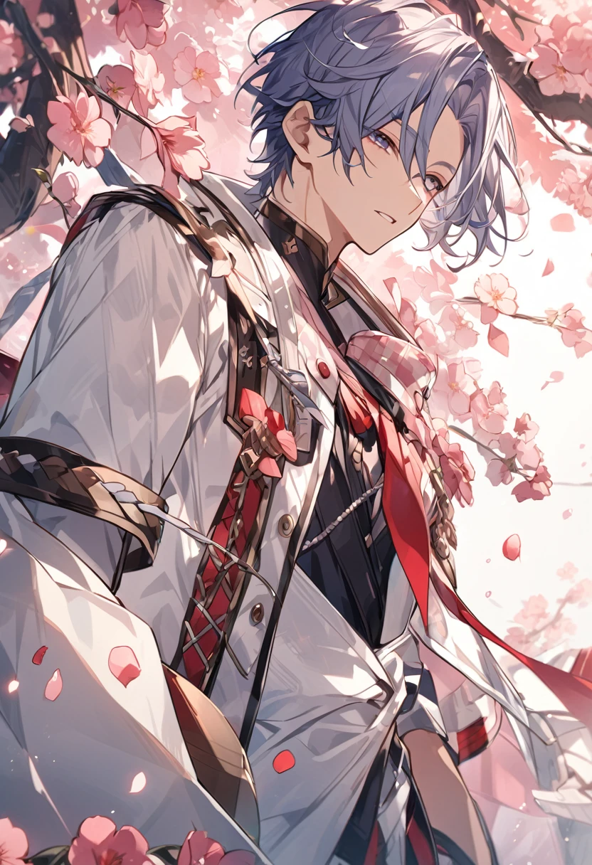 justice、White coat、red、Man、Navy Chest、pink flowers