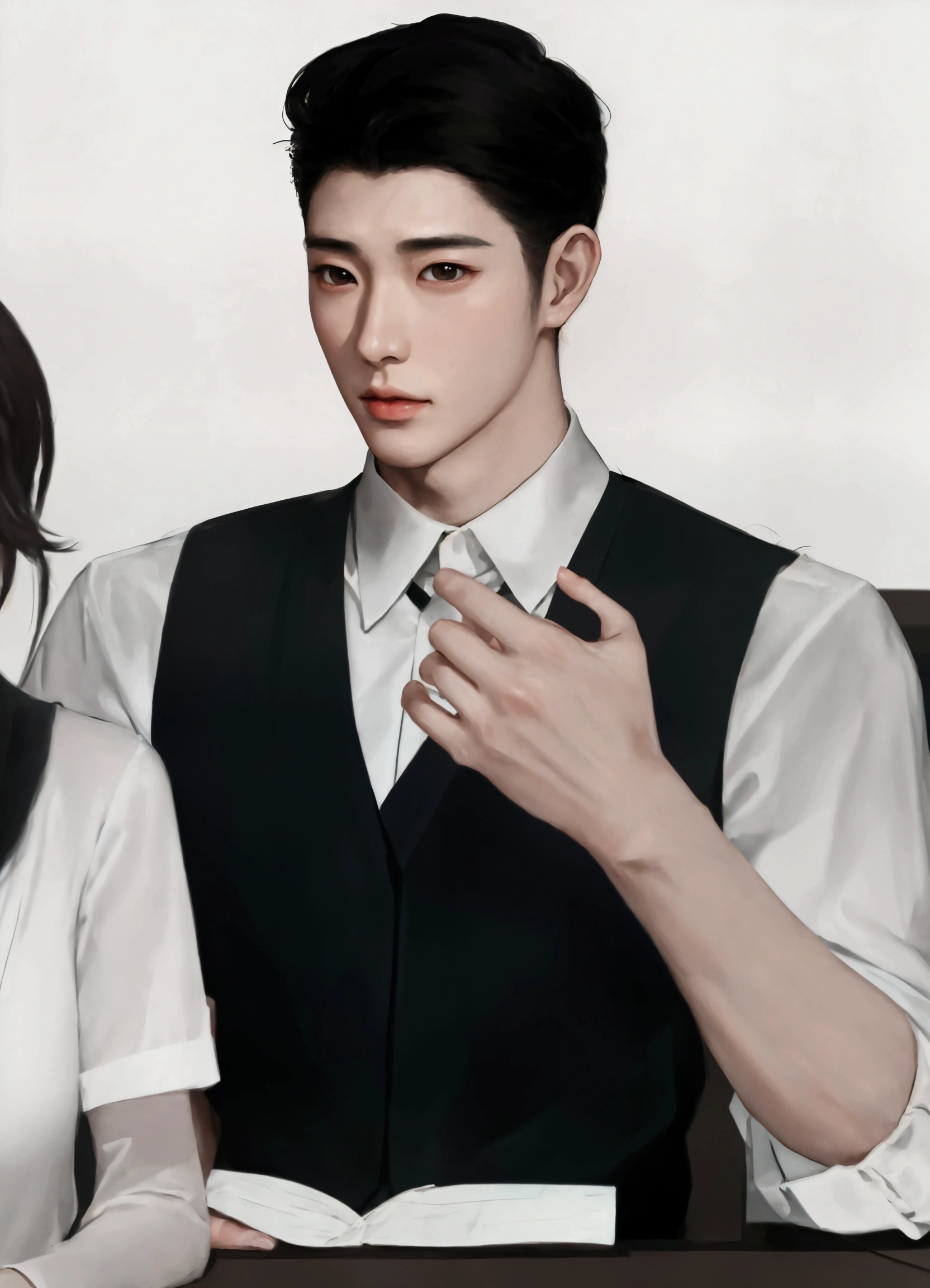 There was a man and a woman sitting at a table with laptops., Inspiration from Zhang Han, Inspired by Bian Shoumin, High quality fan art, Made with Anime Painter Studio., Drawing in Anime Painter Studio, Hess Jinyao, Inspired by Sim Sa Jung, Inspiration from Junggeun Lee, semi-realistic anime, Inspiration from Kim Deuksin