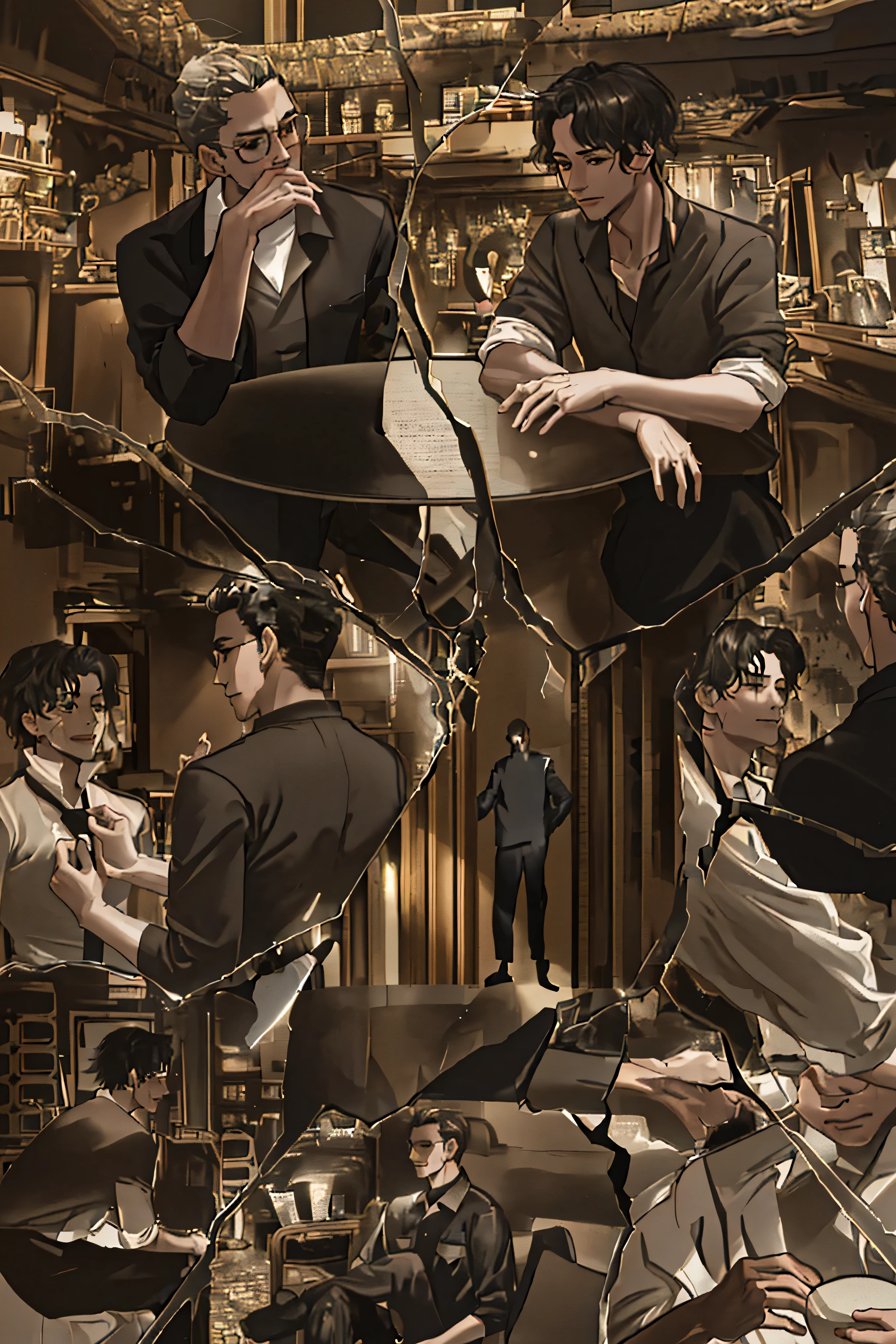 Group of people,Refine the characters,Exquisite light and shadow,Rich in details,Best quality,glass shards