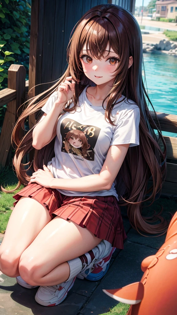 anime girl, Brown hair, 25 years, fun, empathic, affectionate, with love to the axolotls. 