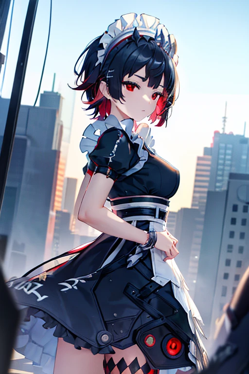contracts, ugly joe, black fur, colored inner hair, multicoloRed hair, (Red eyes:1.3), Red hair, short hair, two tone hair,
BREAK bapron, black shackles, black shirt, black Skirt, ear drilling, fines, fish cola, maid, maid apron, maid headdress, shackles, drilling, puffy short sleeves, puffy sleeves, shark girl, shark cola, shirt, short sleeves, Skirt, cola, two tone hair, wristbands,
rest outdoors, city, sky, clouds, sun, buildings, crew, people, alley,
REST looking at the viewer, (cowboy shot:1.5),
BREAK (masterpiece:1.2), Best Quality, Alta resunución, unity wallpaper 8k, (illustration:0.8), (beautiful deColaed eyes:1.6), extremely deColaed face, perfect lighting, extremely deColaed CG, (perfect hands, perfect ???????),