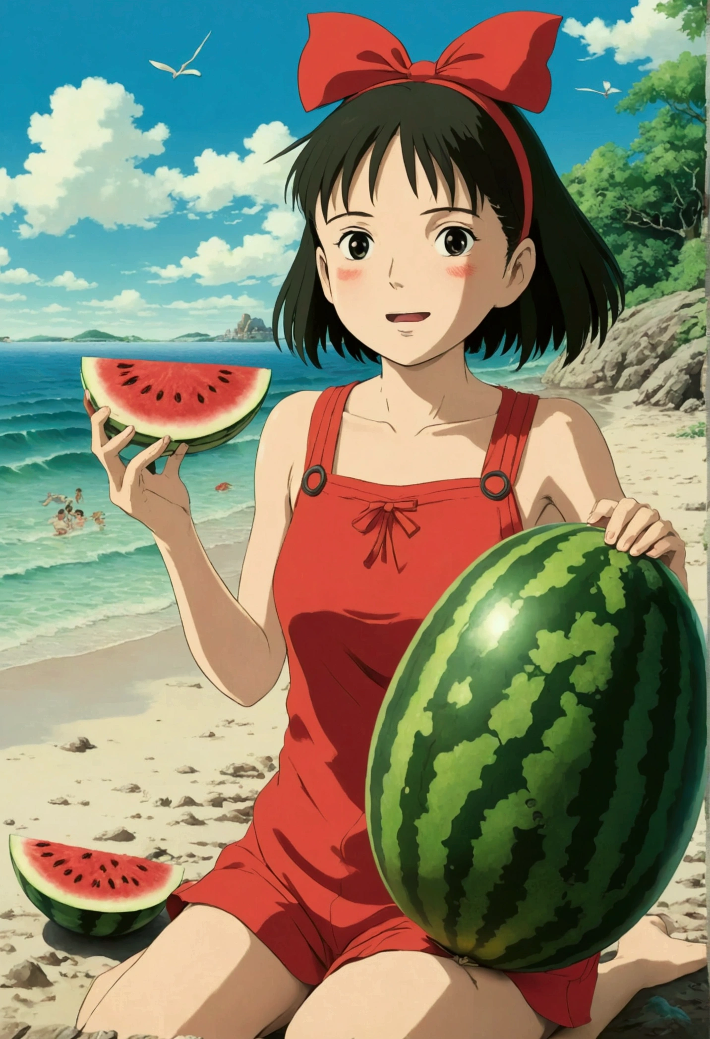 Ghibli　Summer Beach　Splitting the watermelon　girl