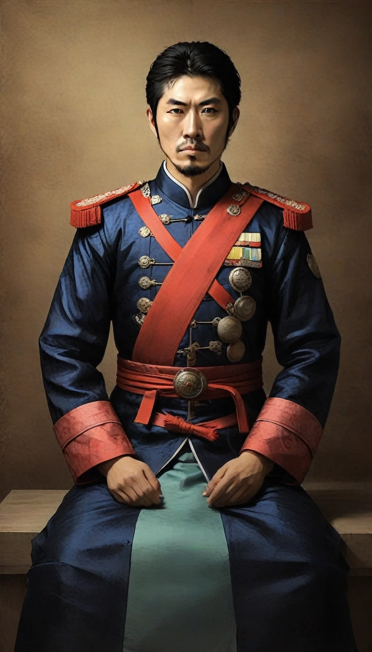 Kobayakawa Hideaki, torn between his loyalty to his aunt Kodaiin and the growing tension between the Eastern and Western armies, digital art