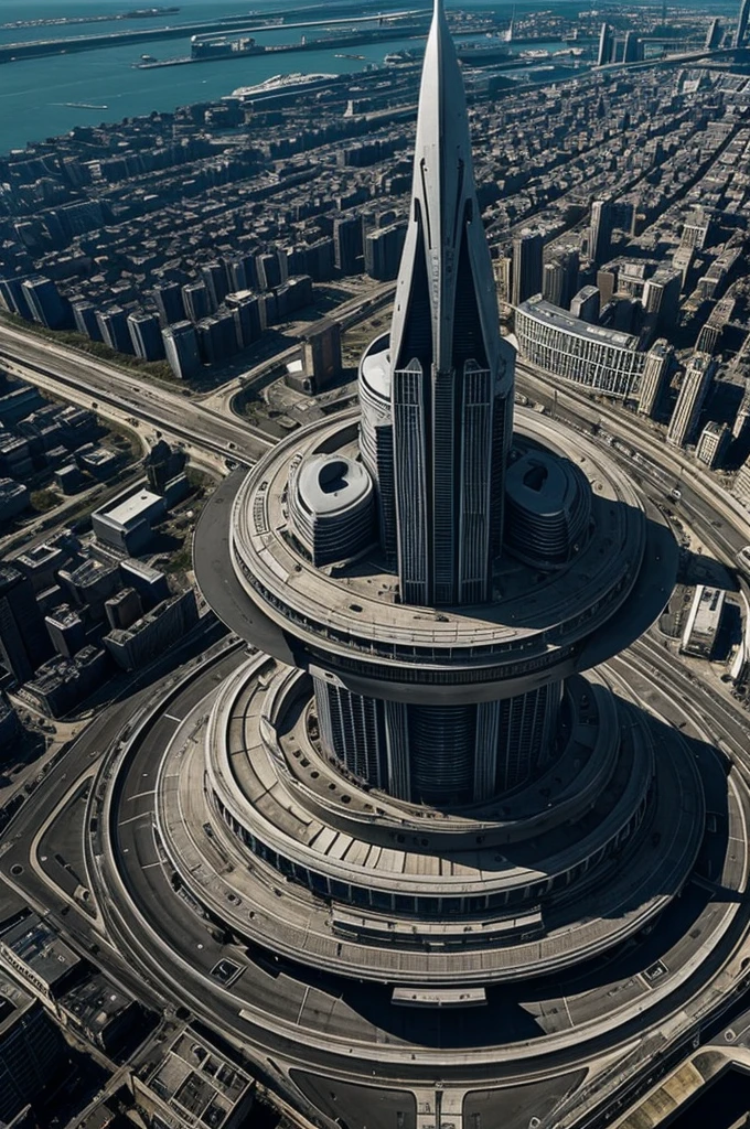 An alien ship in the middle of a city