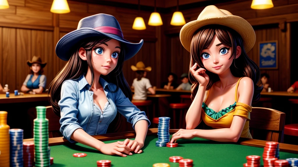 a cowgirl playing poker in a western saloon, leather jacket, jeans, beer, cigar smoke, drunk causing trouble, highly detailed, photorealistic, masterpiece, award winning, cinematic lighting, dramatic composition, warm color palette, realistic textures, extreme fine details, hyper realistic, 8k, HDR, physically-based rendering
