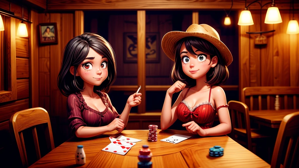 a cowgirl playing poker in a western saloon, leather jacket, jeans, beer, cigar smoke, drunk causing trouble, highly detailed, photorealistic, masterpiece, award winning, cinematic lighting, dramatic composition, warm color palette, realistic textures, extreme fine details, hyper realistic, 8k, HDR, physically-based rendering