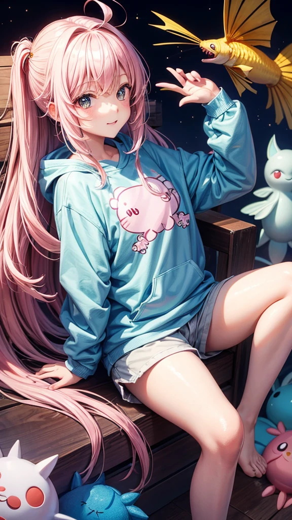 Anime girl with axolotl sweatshirt