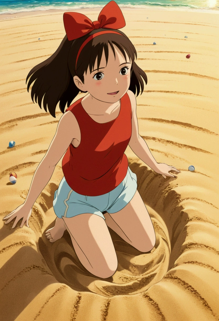 Ghibli Summer Beach Playing in the sand girl